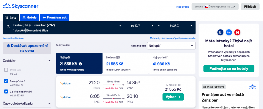 Jak efektivně vyhledávat letenky přes Skyscanner 2